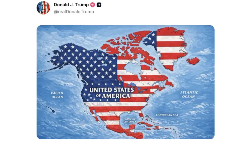 El polémico mapa publicado por Trump muestra a toda Norteamérica cubierta con la bandera estadounidense / Captura de pantalla