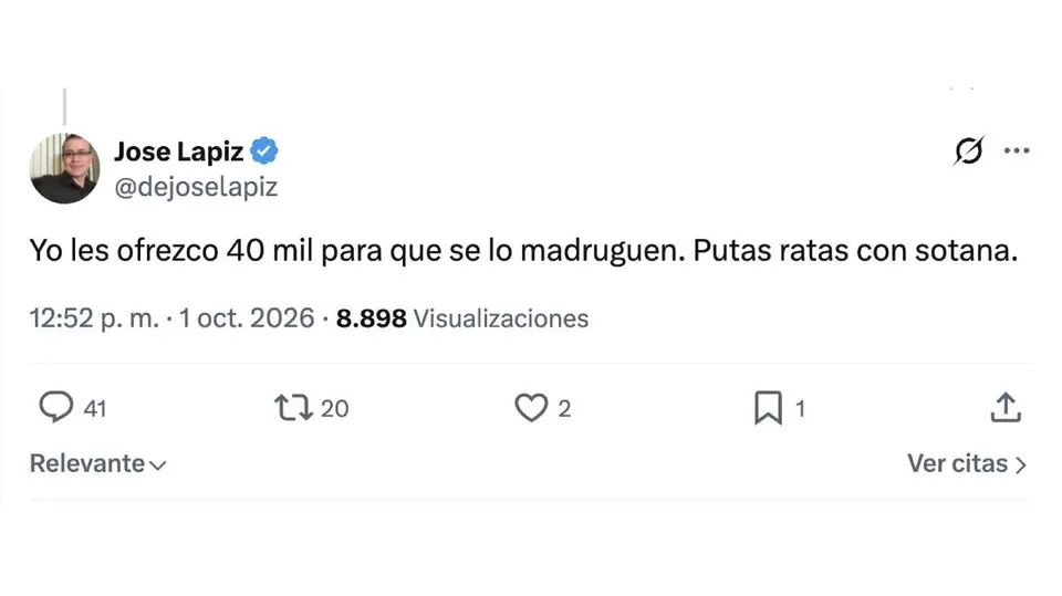 José Lápiz es investigado por posibles conductas relacionadas con amenazas y apología del delito./ Captura de pantalla