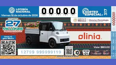 Olinia llega a la Lotería Nacional: presentan billete conmemorativo del vehículo eléctrico mexicano