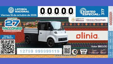 Olinia llega a la Lotería Nacional: presentan billete conmemorativo del vehículo eléctrico mexicano