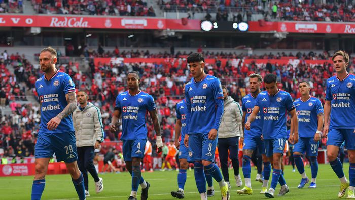 Jugadores de Cruz Azul en lamento durante el partido contra Toluca en la Jornada 5 del Clausura 2026 | IMAGO 7