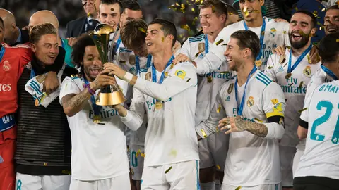 Marcelo y Cristiano Ronaldo en celebración con Real Madrid tras coronarse en el Mundial de Clubes 2017 | MEXSPORT
