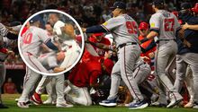 Caos total entre Braves y Angels: Pelotazo en la cara y tacleada del mánager incluida