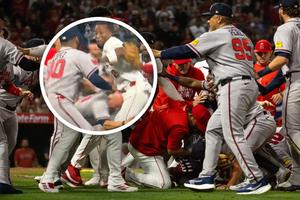 Caos total entre Braves y Angels: Pelotazo en la cara y tacleada del mánager incluida
