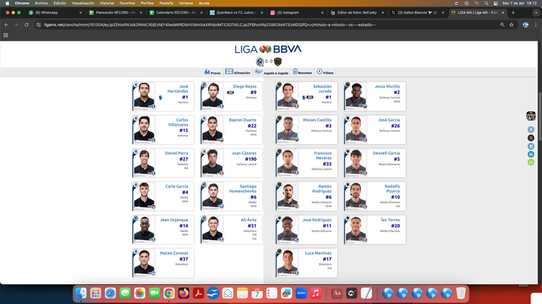 Así alinean Gallos y Bravos | Captura de pantalla