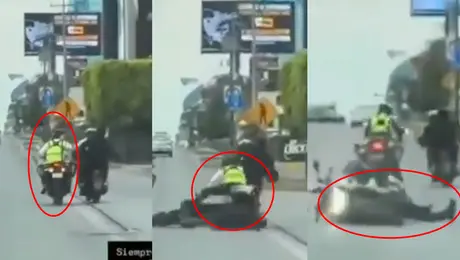 VIDEO: Motociclista embiste a agente de tránsito y lo derriba para evitar revisión en Puebla