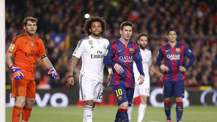Marcelo y Messi en el partido de Real Madrid contra Barcelona en la Temporada 2014-15 de LaLiga | AP