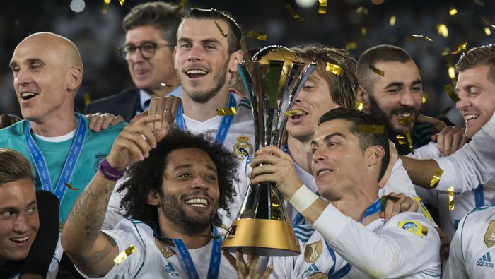 Marcelo y Cristiano Ronaldo en celebración con Real Madrid tras coronarse en el Mundial de Clubes 2017 | MEXSPORT