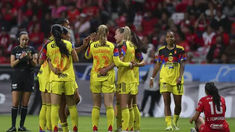 Jugadoras de América en celebración contra Toluca en la Semifinal del Clausura 2026 de la Liga MX Femenil | IMAGO 7