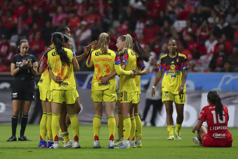 Jugadoras de América en celebración contra Toluca en la Semifinal del Clausura 2026 de la Liga MX Femenil | IMAGO 7