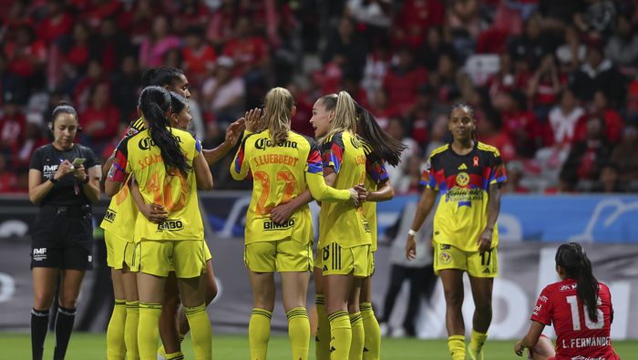 Jugadoras de América en celebración contra Toluca en la Semifinal del Clausura 2026 de la Liga MX Femenil | IMAGO 7