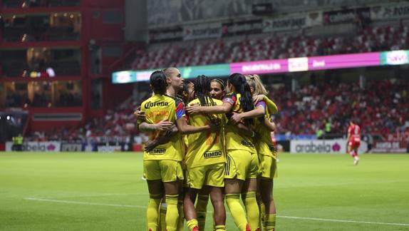Jugadoras de América en celebración contra Toluca en la Semifinal del Clausura 2026 de la Liga MX Femenil | IMAGO 7