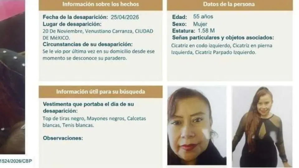 La desaparición de María Teresa Molina Hernández continúa bajo investigación de la FGJCDMX./ Fiscalía CDMX