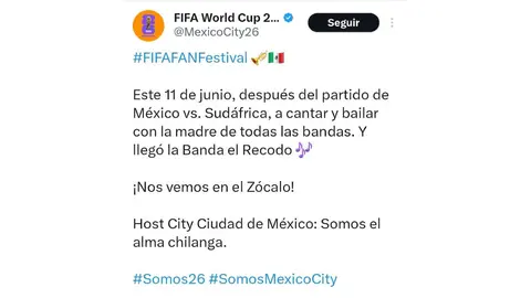 La agrupación sinaloense se presentará como parte de las actividades inaugurales del FIFA Fan Festival 2026./ FB