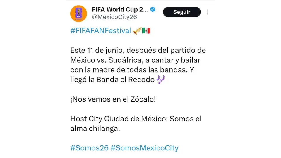La agrupación sinaloense se presentará como parte de las actividades inaugurales del FIFA Fan Festival 2026./ FB
