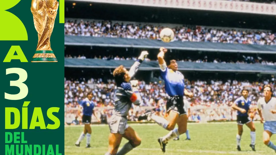 A 3 días: la 'Mano de Dios' de Diego Armando Maradona contra Inglaterra, en Cuartos de Final, en el Estadio Azteca, en México 1986