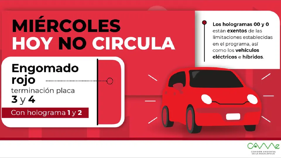 Los vehículos con engomado rojo, placas 3 y 4, y holograma 1 y 2, no circulan / FB: @orientadorvial