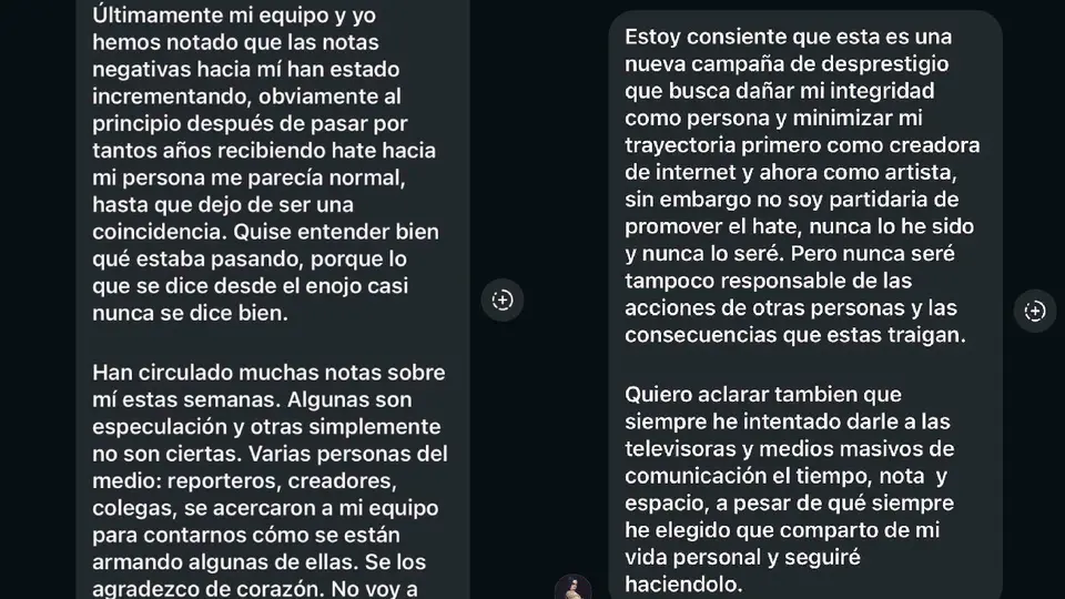 La cantante lanzó un comunicado por medio de sus redes para alcarar la polémica / FB: @KeniaOs