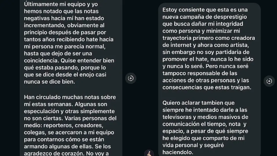 La cantante lanzó un comunicado por medio de sus redes para alcarar la polémica / FB: @KeniaOs