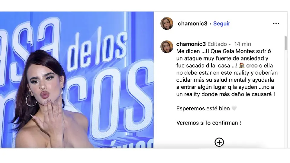 La cuenta Chamonic3 aseguró que Gala Montes habría sufrido un fuerte ataque de ansiedad antes de salir del reality; hasta ahora, esa versión no ha sido confirmada oficialmente./ Captura de pantalla