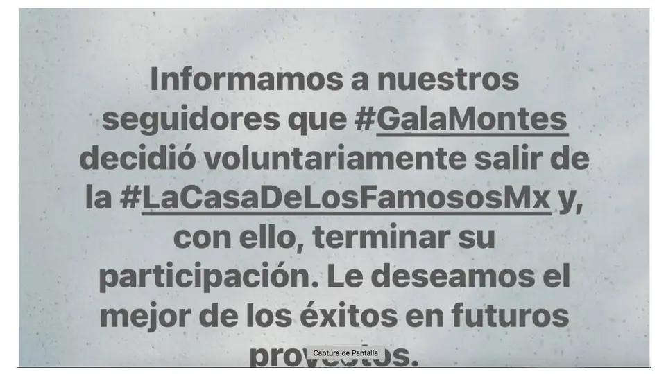 La producción informó que Gala Montes terminó su participación por decisión propia y le deseó éxito en sus próximos proyectos./ Captura de pantalla