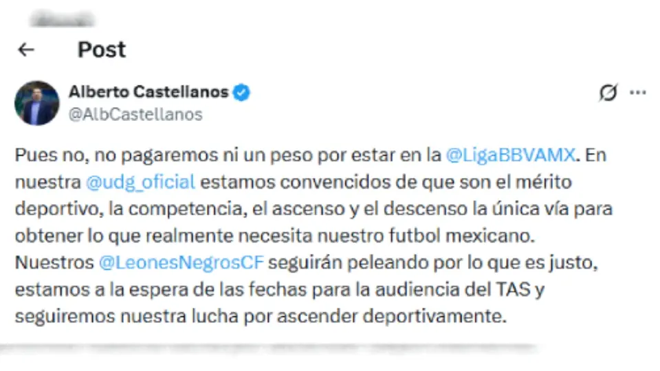 Estas fuero las palabras del presidente de Leones Negros, Alberto Castellanos | CAPTURA DE PANTALLA
