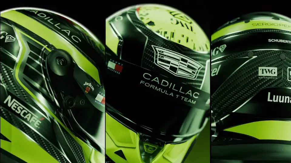 Así es el nuevo casco de Checo Pérez, mismo que usará en su primera temporada con Cadillac | CAPTURA DE PANTALLA