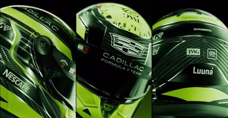 Así es el nuevo casco de Checo Pérez, mismo que usará en su primera temporada con Cadillac | CAPTURA DE PANTALLA