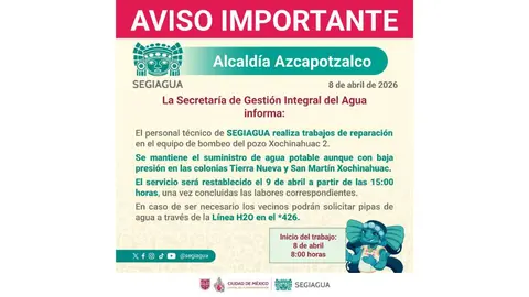 A partir del 10 de abril se restablecerá el suministro de agua de manera paulatina/Gobierno CDMX