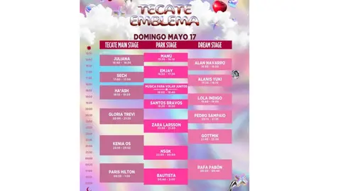Horarios día domingo Tecate Emblema 2026. / @tecate_emblema