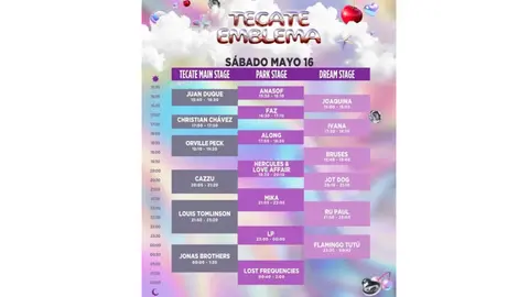 Horarios día sábado Tecate Emblema 2026. / @tecate_emblema