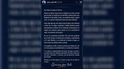 Comunicado de salida de Esteban Solari| INSTAGRAM