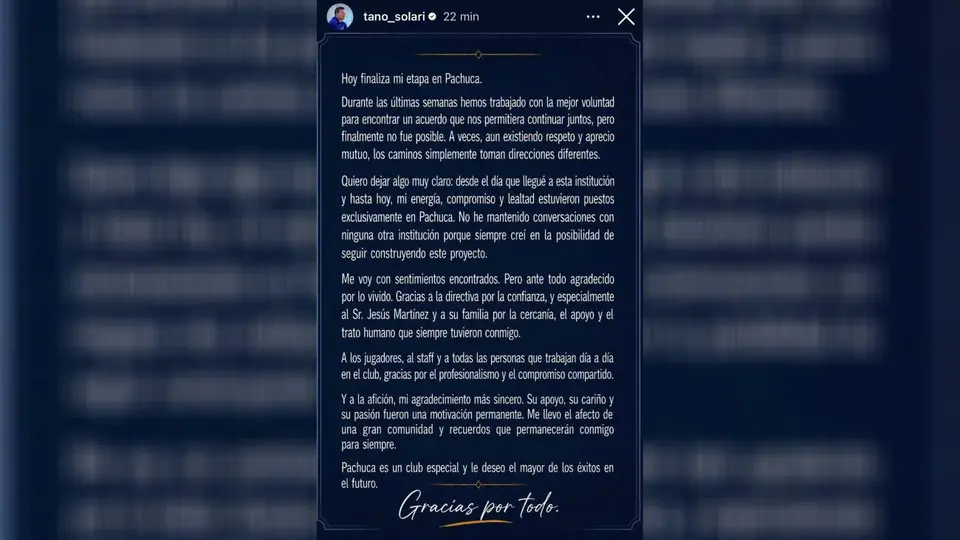 Comunicado de salida de Esteban Solari| INSTAGRAM