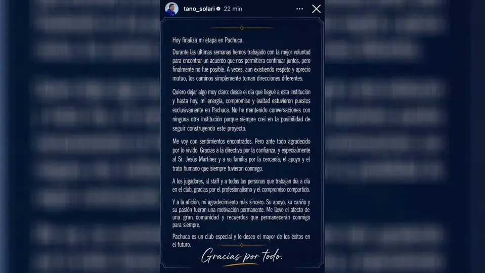 Comunicado de salida de Esteban Solari| INSTAGRAM