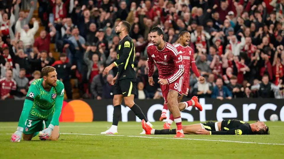 Dominik Szoboszlai marca gol, Liverpool vs Atlético de Madrid | AP