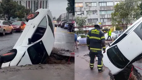 VIDEO: “No alcancé a ver la zanja”: conductor cuenta cómo cayó con su auto en Tlatelolco