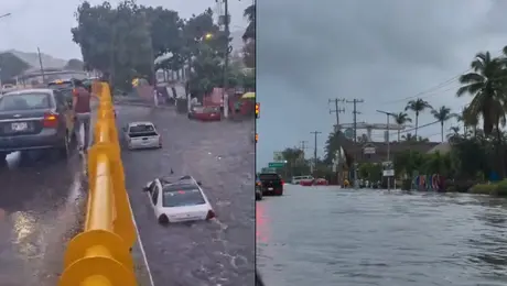 Tormenta tropical Simón inunda calles de Acapulco; reportan autos varados y fuertes corrientes