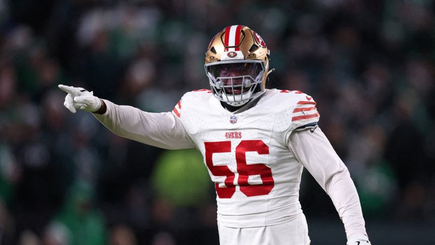 Keion White en celebración en el partido de la Ronda de Comodines de los San Francisco 49ers contra los Philadelphia Eagles | AFP