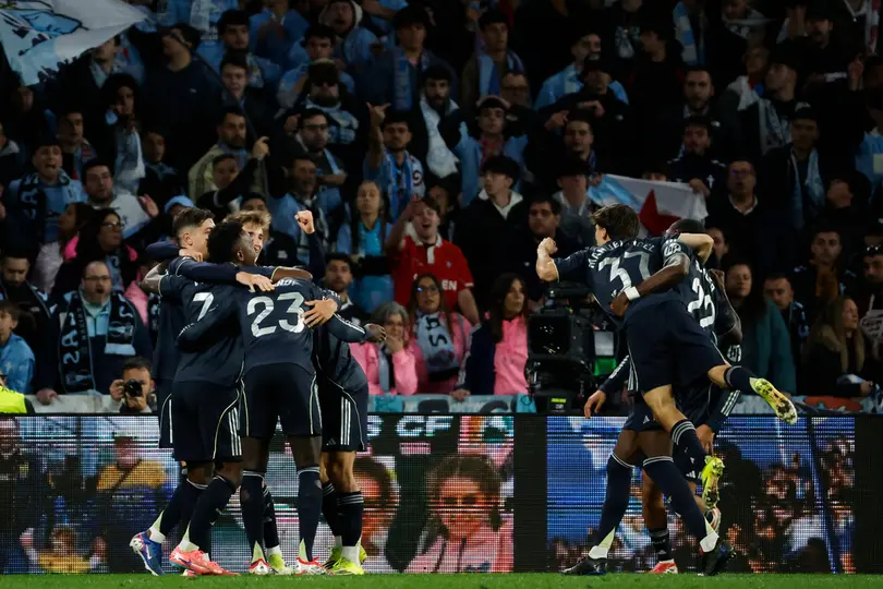 Jugadores de Real Madrid en celebración en el partido contra Celta de Vigo | AP