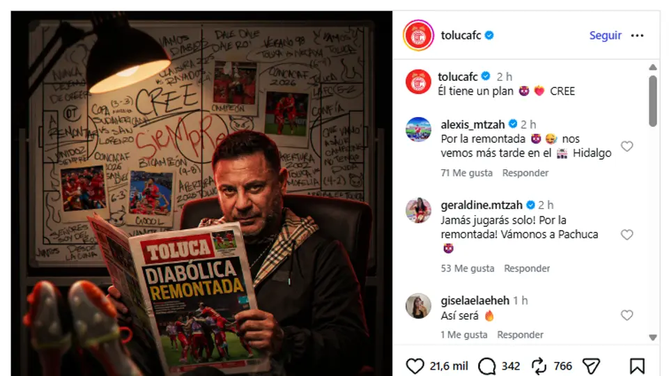 Así fue la publicación de Toluca de cara a la vuelta de la eliminatoria de Pachuca |CAPTURA DE PANTALLA