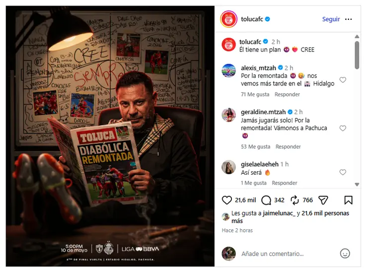 Así fue la publicación de Toluca de cara a la vuelta de la eliminatoria de Pachuca |CAPTURA DE PANTALLA
