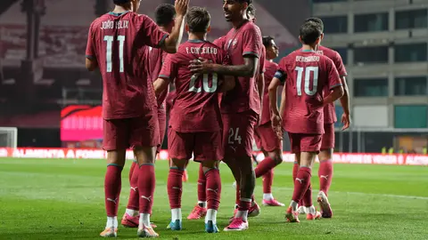 Jugadores de Portugal celebrando el gol de la ventaja ante Nigeria | AP