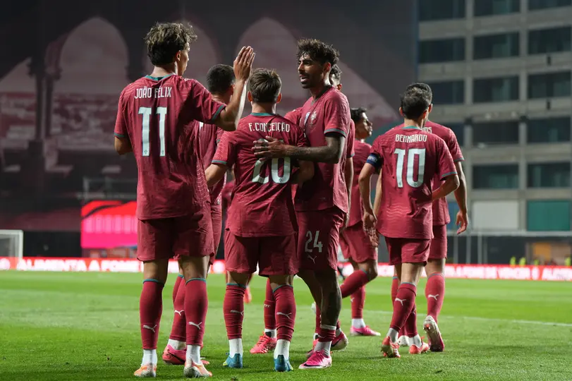 Jugadores de Portugal celebrando el gol de la ventaja ante Nigeria | AP