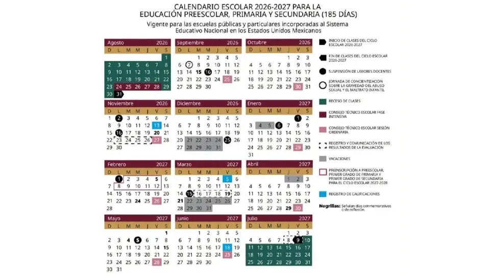 SEP publica el calendario escolar 2026-2027: inicio de clases, vacaciones y puentes