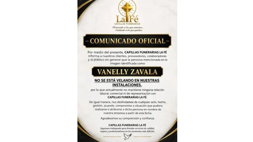 Una funeraria de Nuevo León negó que estuviera realizando algún servicio relacionado con Vanelly Zavala./ RS