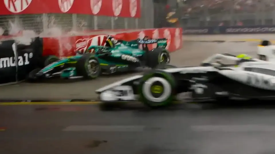 Checo quedó fuera tras el incidente con Stroll en Singapur | Captura