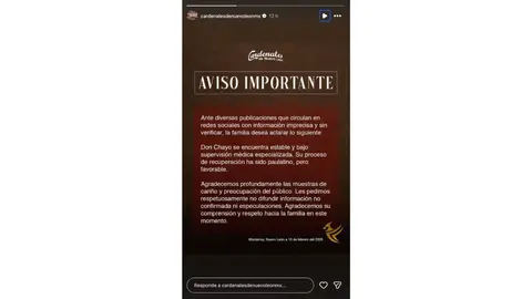 El comunicado oficial señala que el intérprete permanece bajo supervisión médica especializada./ IG
