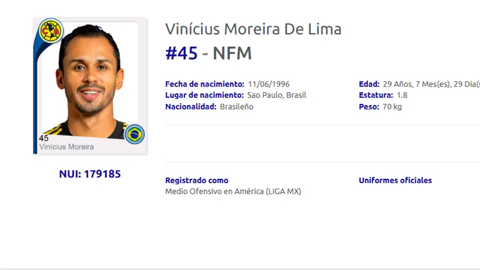 Vinícius registrado con América, ¿podrá jugar el Clásico Nacional?