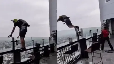 VIDEO: Hombre se lanza en paracaídas desde el piso 41 de hotel en Guadalajara