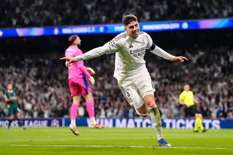 Valverde celebra uno de sus goles contra el Manchester City en la Champions | AP